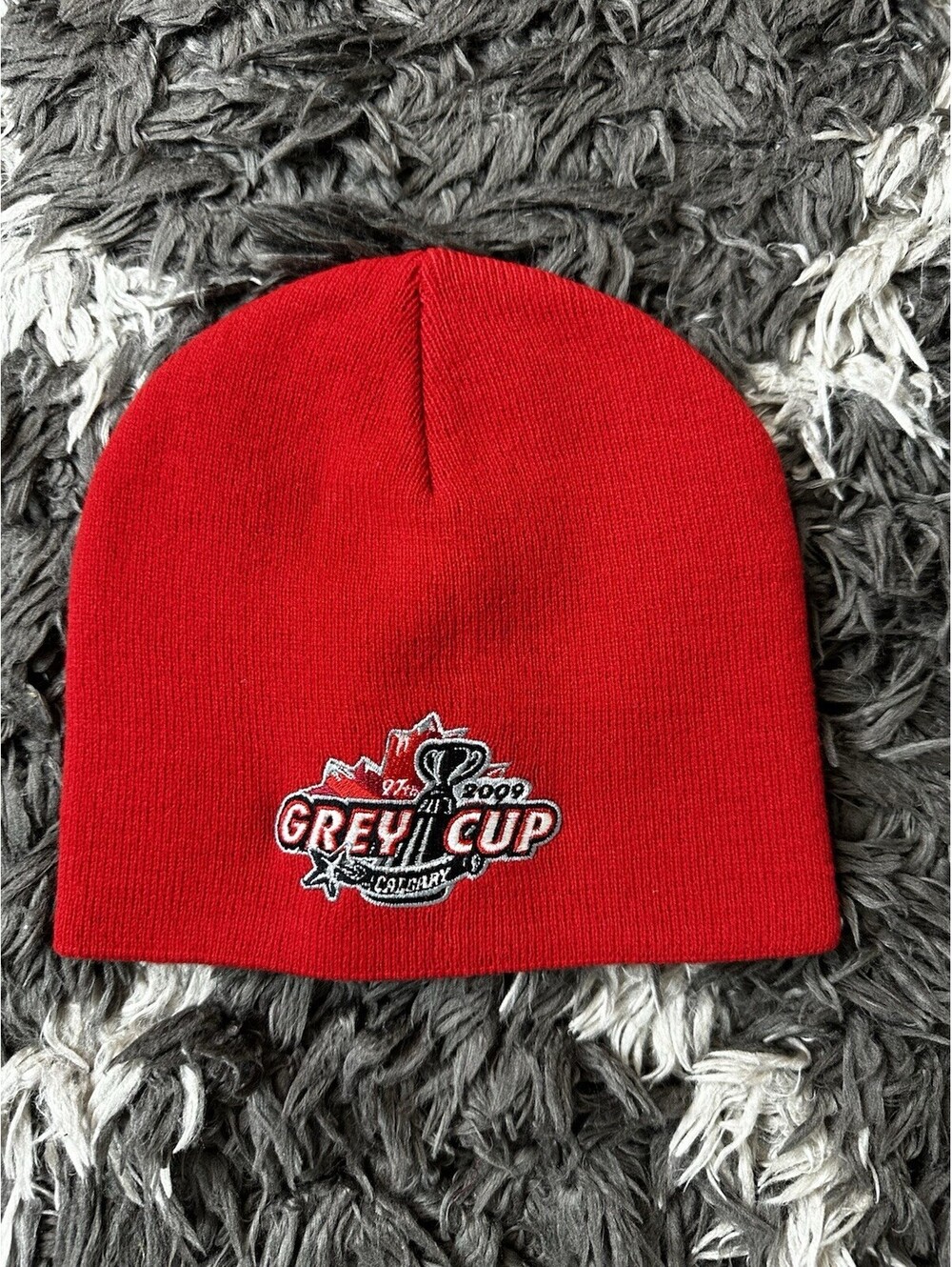 Vintage Y2K CFL 97th Grey Cup 2009 Calgary Red Embroidered Knit Beanie Hat